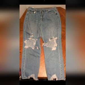 American Eagle Outfitters Light Blue Distressed Straight Leg Jeans